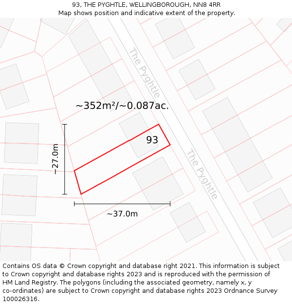 93, THE PYGHTLE, WELLINGBOROUGH, NN8 4RR: Plot and title map