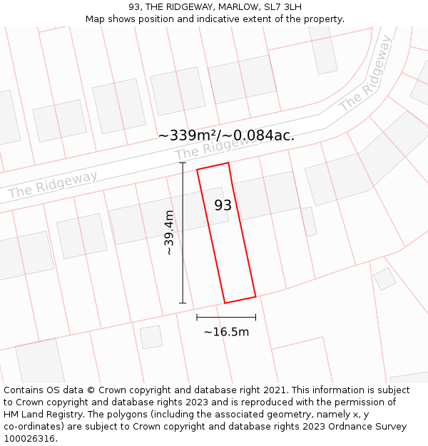 93, THE RIDGEWAY, MARLOW, SL7 3LH: Plot and title map