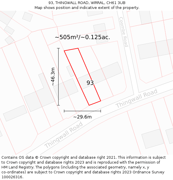 93, THINGWALL ROAD, WIRRAL, CH61 3UB: Plot and title map
