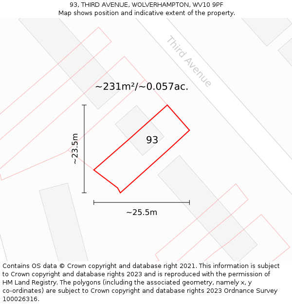 93, THIRD AVENUE, WOLVERHAMPTON, WV10 9PF: Plot and title map
