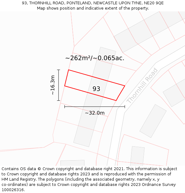 93, THORNHILL ROAD, PONTELAND, NEWCASTLE UPON TYNE, NE20 9QE: Plot and title map