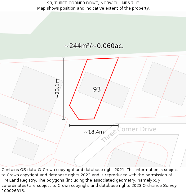 93, THREE CORNER DRIVE, NORWICH, NR6 7HB: Plot and title map