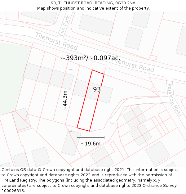 93, TILEHURST ROAD, READING, RG30 2NA: Plot and title map
