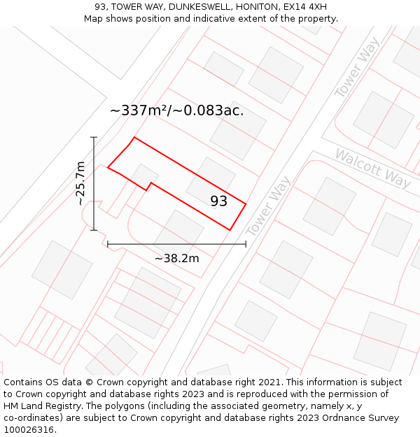 93, TOWER WAY, DUNKESWELL, HONITON, EX14 4XH: Plot and title map