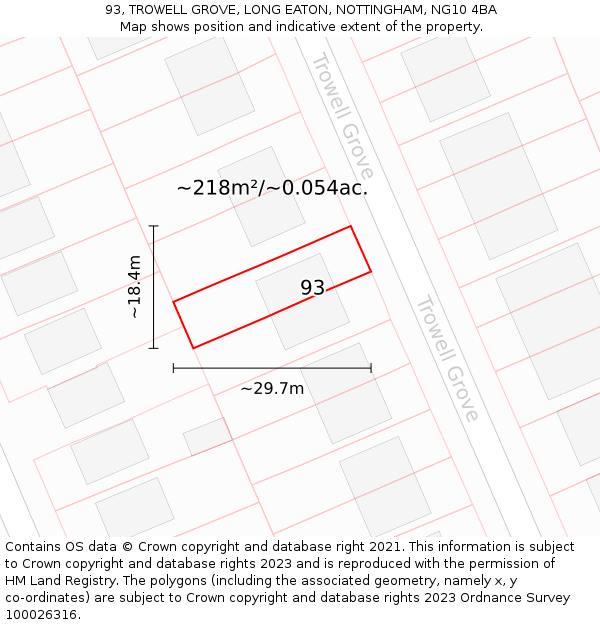 93, TROWELL GROVE, LONG EATON, NOTTINGHAM, NG10 4BA: Plot and title map
