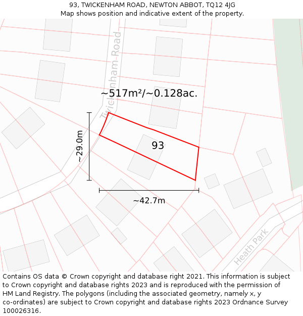 93, TWICKENHAM ROAD, NEWTON ABBOT, TQ12 4JG: Plot and title map
