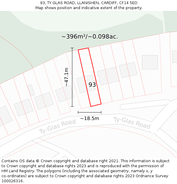93, TY GLAS ROAD, LLANISHEN, CARDIFF, CF14 5ED: Plot and title map