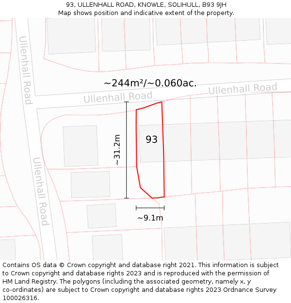 93, ULLENHALL ROAD, KNOWLE, SOLIHULL, B93 9JH: Plot and title map