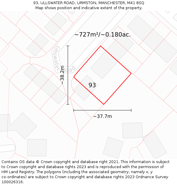 93, ULLSWATER ROAD, URMSTON, MANCHESTER, M41 8SQ: Plot and title map