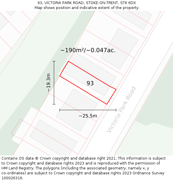 93, VICTORIA PARK ROAD, STOKE-ON-TRENT, ST6 6DX: Plot and title map