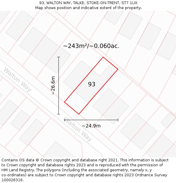 93, WALTON WAY, TALKE, STOKE-ON-TRENT, ST7 1UX: Plot and title map