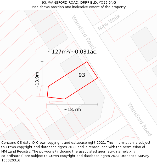93, WANSFORD ROAD, DRIFFIELD, YO25 5NG: Plot and title map
