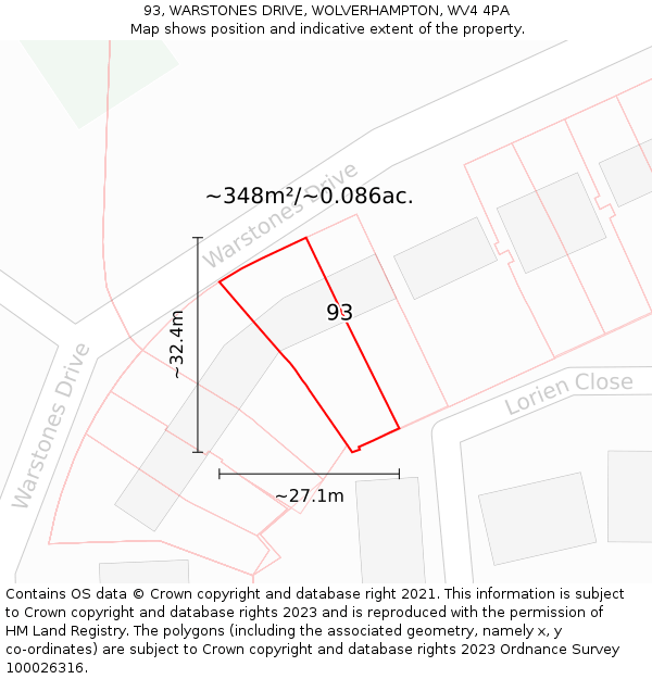 93, WARSTONES DRIVE, WOLVERHAMPTON, WV4 4PA: Plot and title map