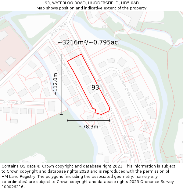 93, WATERLOO ROAD, HUDDERSFIELD, HD5 0AB: Plot and title map