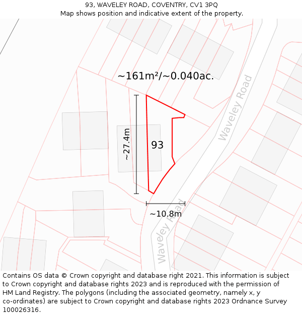 93, WAVELEY ROAD, COVENTRY, CV1 3PQ: Plot and title map