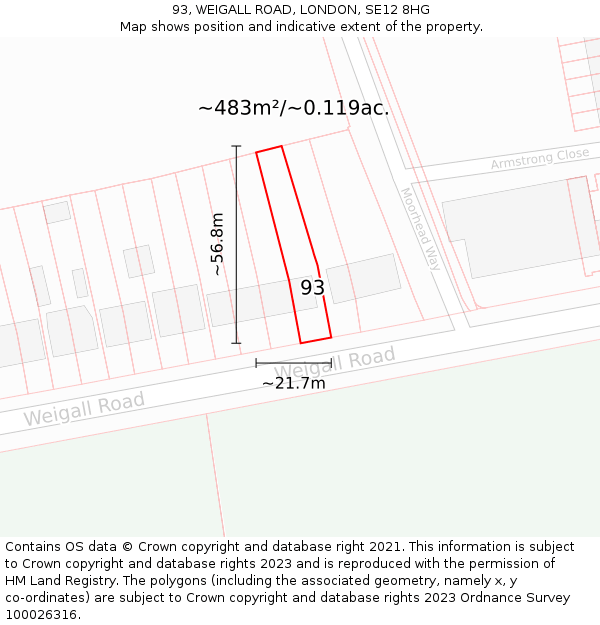 93, WEIGALL ROAD, LONDON, SE12 8HG: Plot and title map