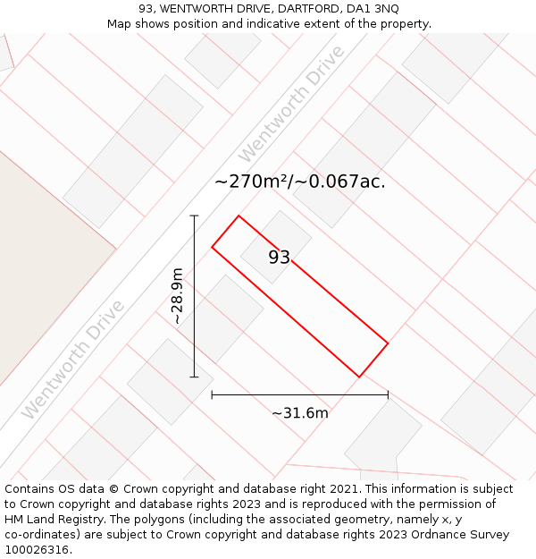 93, WENTWORTH DRIVE, DARTFORD, DA1 3NQ: Plot and title map