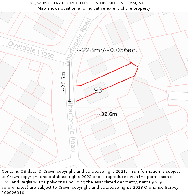 93, WHARFEDALE ROAD, LONG EATON, NOTTINGHAM, NG10 3HE: Plot and title map