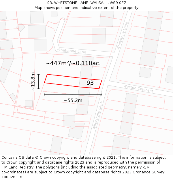 93, WHETSTONE LANE, WALSALL, WS9 0EZ: Plot and title map
