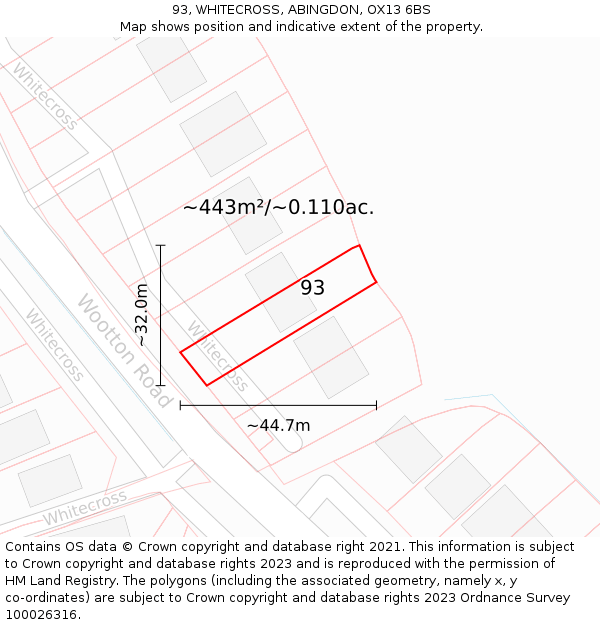 93, WHITECROSS, ABINGDON, OX13 6BS: Plot and title map