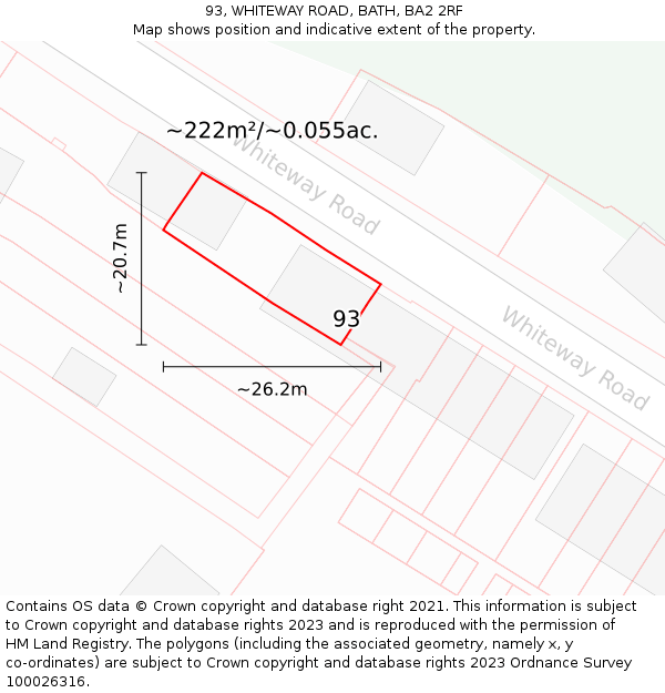 93, WHITEWAY ROAD, BATH, BA2 2RF: Plot and title map