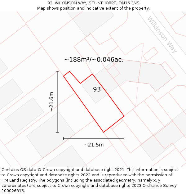 93, WILKINSON WAY, SCUNTHORPE, DN16 3NS: Plot and title map