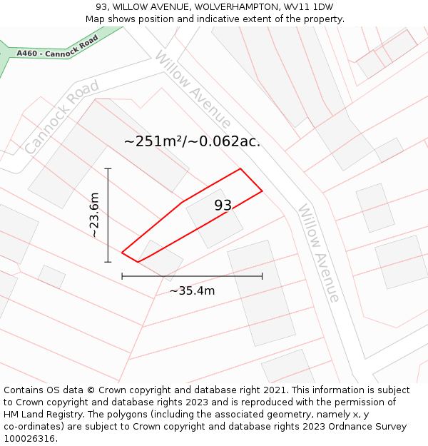93, WILLOW AVENUE, WOLVERHAMPTON, WV11 1DW: Plot and title map