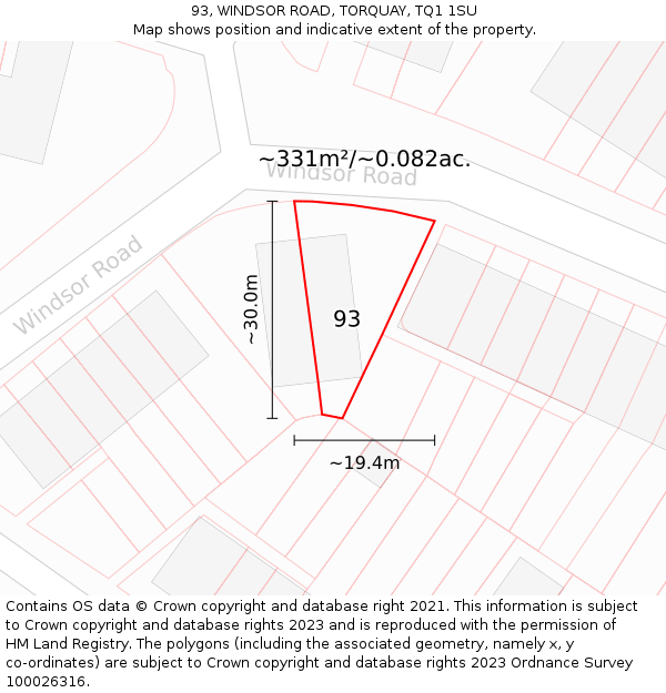 93, WINDSOR ROAD, TORQUAY, TQ1 1SU: Plot and title map