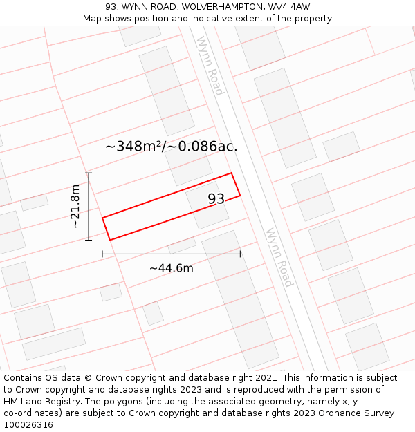 93, WYNN ROAD, WOLVERHAMPTON, WV4 4AW: Plot and title map