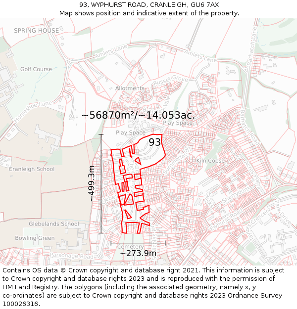 93, WYPHURST ROAD, CRANLEIGH, GU6 7AX: Plot and title map