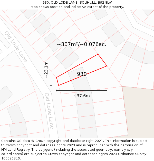 930, OLD LODE LANE, SOLIHULL, B92 8LW: Plot and title map
