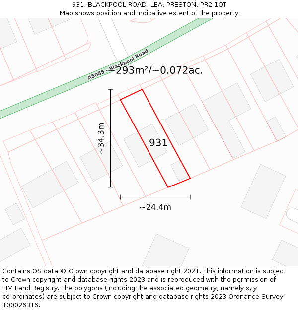 931, BLACKPOOL ROAD, LEA, PRESTON, PR2 1QT: Plot and title map