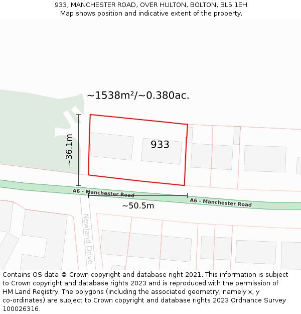 933, MANCHESTER ROAD, OVER HULTON, BOLTON, BL5 1EH: Plot and title map
