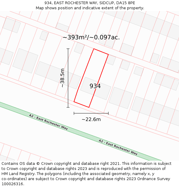 934, EAST ROCHESTER WAY, SIDCUP, DA15 8PE: Plot and title map