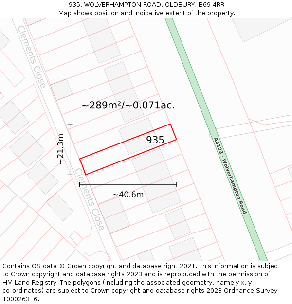 935, WOLVERHAMPTON ROAD, OLDBURY, B69 4RR: Plot and title map