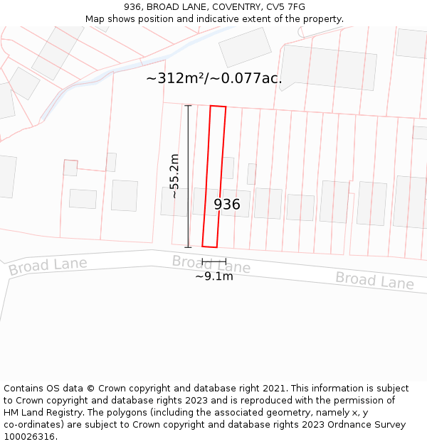 936, BROAD LANE, COVENTRY, CV5 7FG: Plot and title map