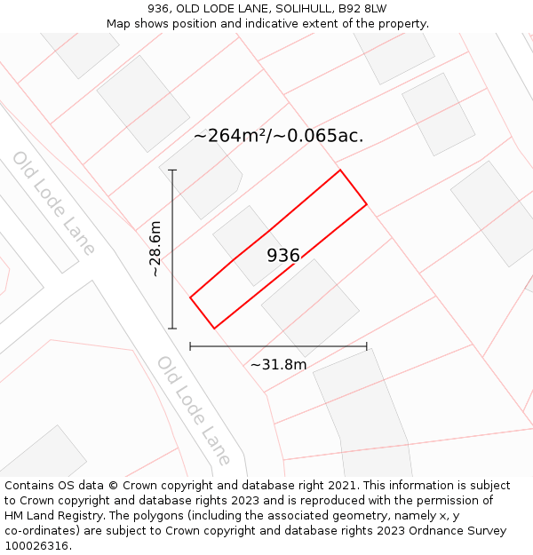 936, OLD LODE LANE, SOLIHULL, B92 8LW: Plot and title map