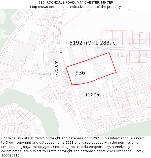 936, ROCHDALE ROAD, MANCHESTER, M9 7EP: Plot and title map