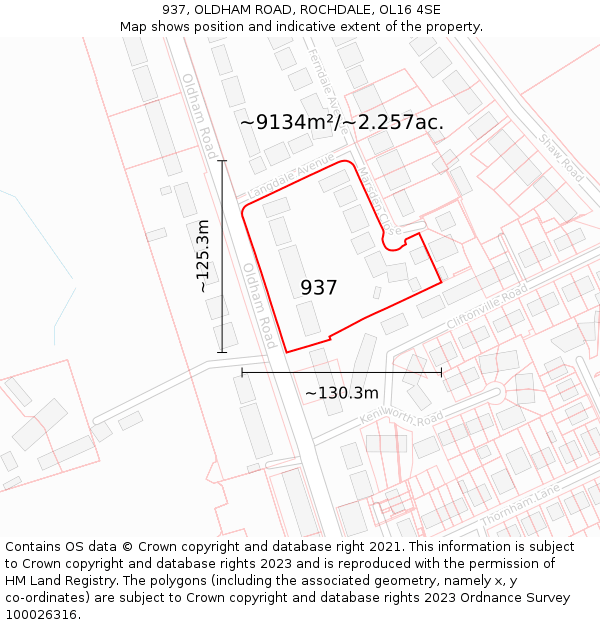 937, OLDHAM ROAD, ROCHDALE, OL16 4SE: Plot and title map