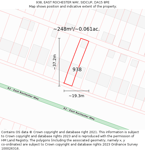 938, EAST ROCHESTER WAY, SIDCUP, DA15 8PE: Plot and title map