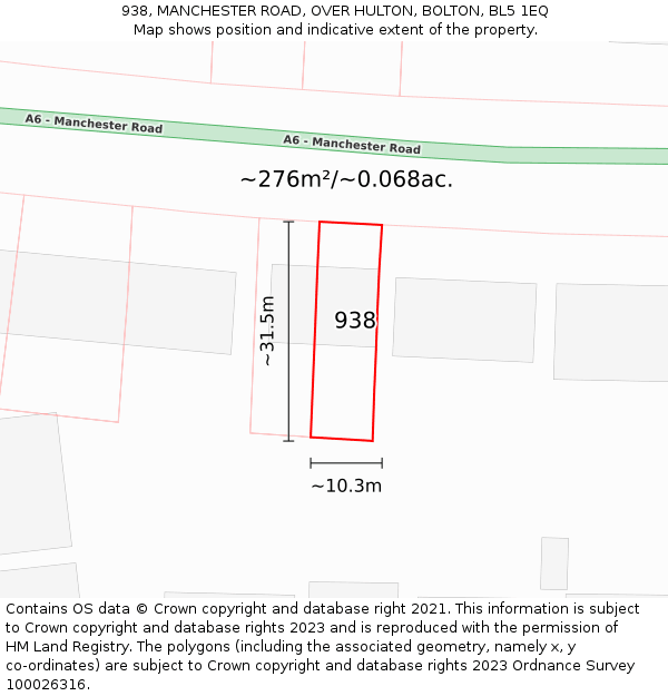 938, MANCHESTER ROAD, OVER HULTON, BOLTON, BL5 1EQ: Plot and title map