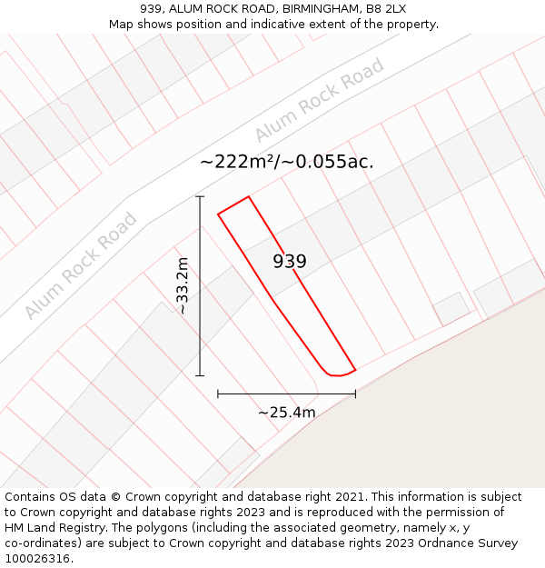 939, ALUM ROCK ROAD, BIRMINGHAM, B8 2LX: Plot and title map