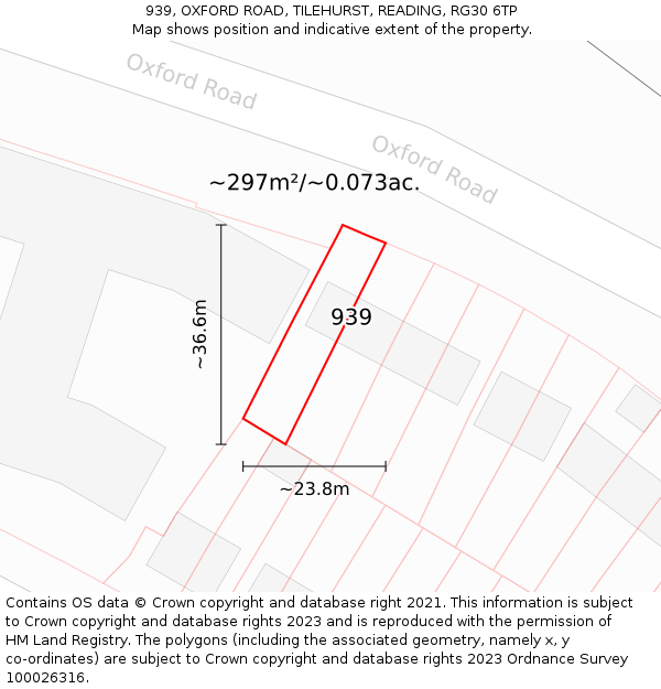 939, OXFORD ROAD, TILEHURST, READING, RG30 6TP: Plot and title map