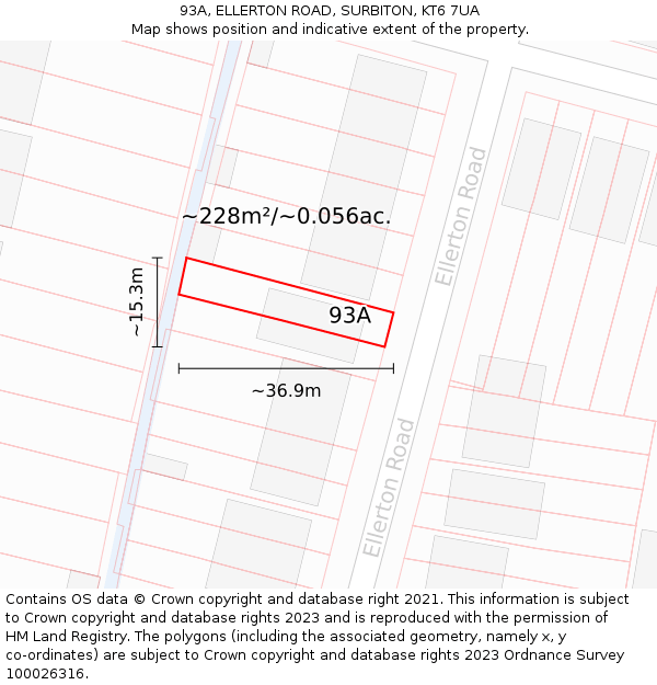 93A, ELLERTON ROAD, SURBITON, KT6 7UA: Plot and title map
