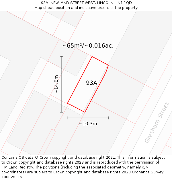 93A, NEWLAND STREET WEST, LINCOLN, LN1 1QD: Plot and title map