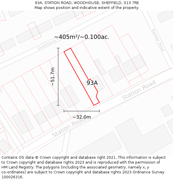 93A, STATION ROAD, WOODHOUSE, SHEFFIELD, S13 7RE: Plot and title map