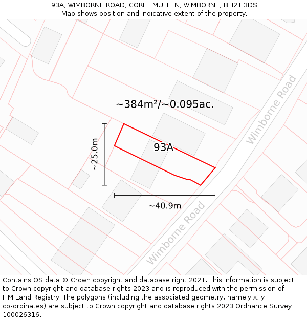 93A, WIMBORNE ROAD, CORFE MULLEN, WIMBORNE, BH21 3DS: Plot and title map