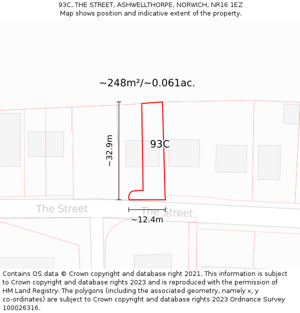 93C, THE STREET, ASHWELLTHORPE, NORWICH, NR16 1EZ: Plot and title map
