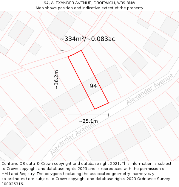 94, ALEXANDER AVENUE, DROITWICH, WR9 8NW: Plot and title map