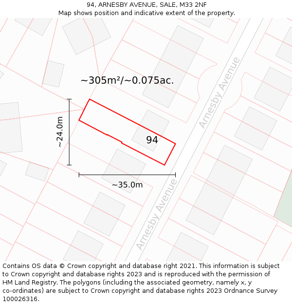 94, ARNESBY AVENUE, SALE, M33 2NF: Plot and title map